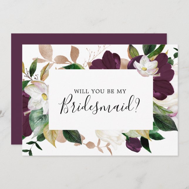 Moody Purple Blooms Bridesmaid Proposal Card (Front/Back)