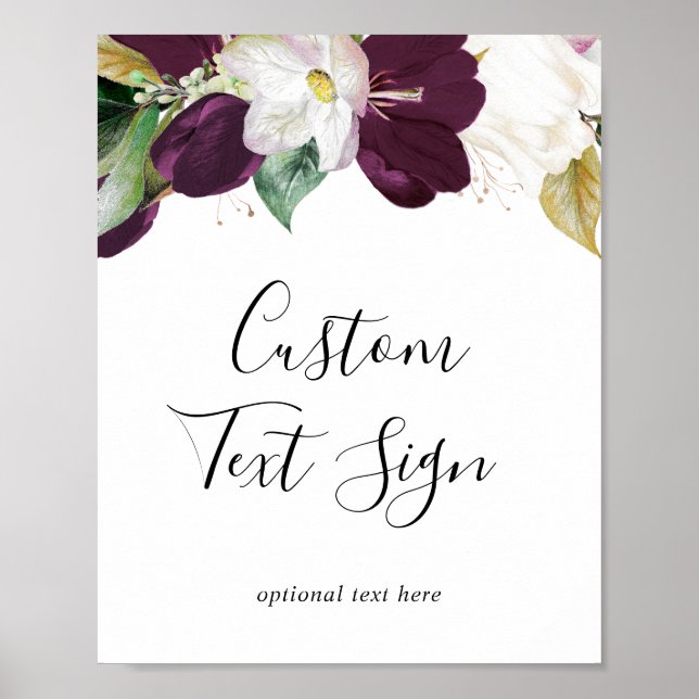 Moody Purple Blooms Cards & Gifts Custom Text Sign (Front)