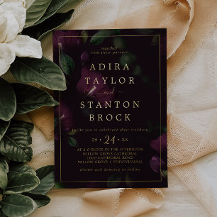 Moody Purple Blooms Foil Black Pattern Wedding