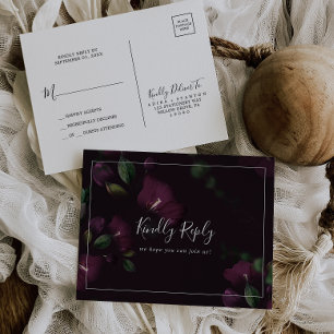 Moody Purple Blooms Pattern Simple RSVP Postcard