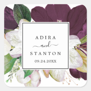 Moody Purple Blooms Wedding Envelope Seals