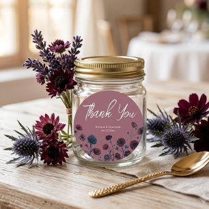 Moody Purple & Blue Floral Wedding  Classic Round Sticker