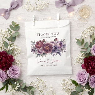 Moody Purple Burgundy Watercolor Floral Wedding Favour Bags