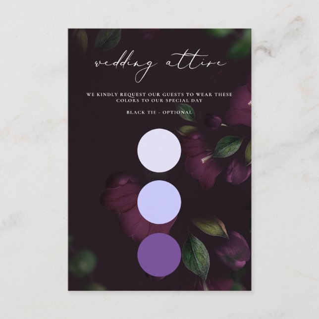 Moody Purple Calligraphy Wedding Attire Colour  Enclosure Card (Front)