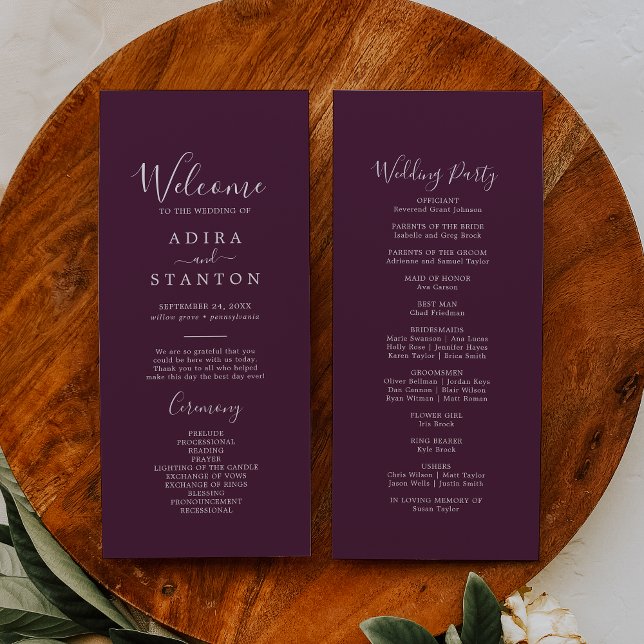 Moody Purple Coordinate Plum Wedding Program Programme (Creator Uploaded)
