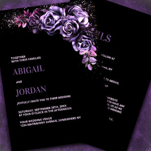 Moody Purple Floral All in One Wedding Invitation