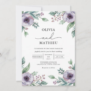 Moody Purple Floral Botanical Wedding Invitation