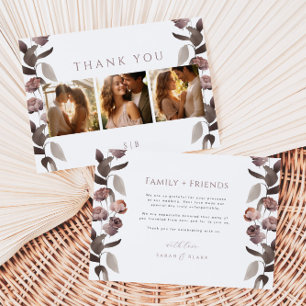 Moody Purple Floral Photo Wedding Thank You Card