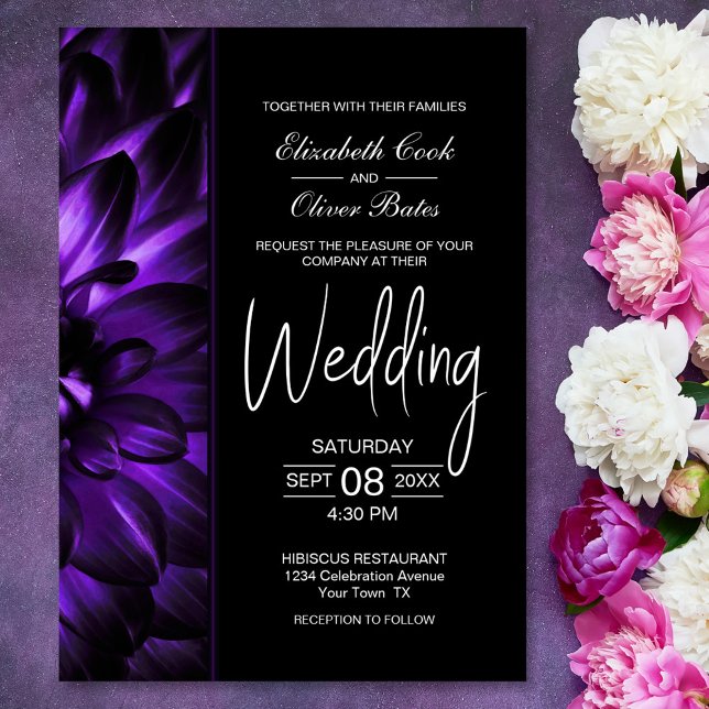 Moody Purple Floral Wedding Invitation (Creator Uploaded)