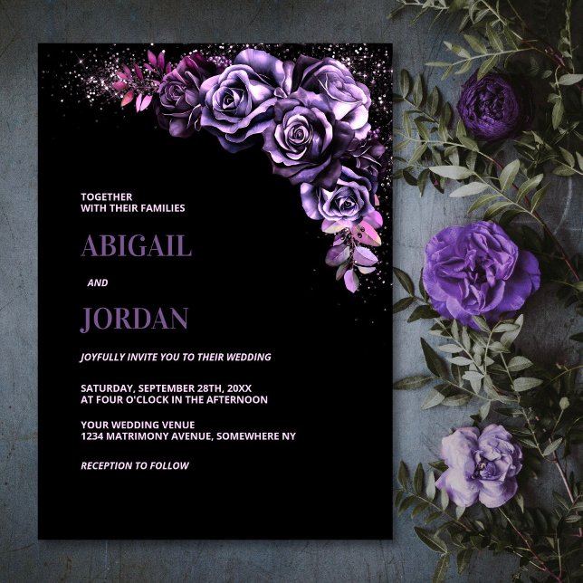 Moody Purple Floral Wedding Invitation (Creator Uploaded)