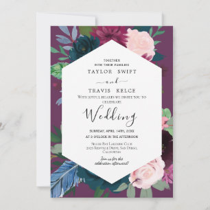 Moody Purple Floral Wedding Invitation