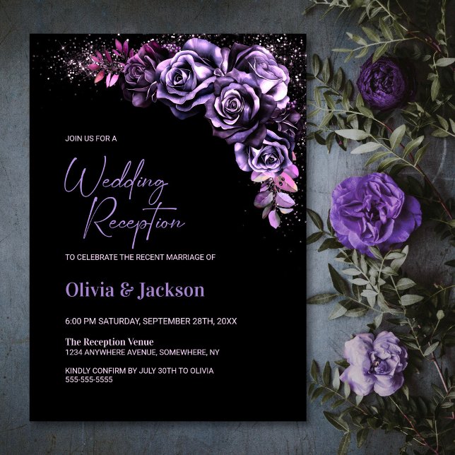 Moody Purple Floral Wedding Reception Invitation (Creator Uploaded)