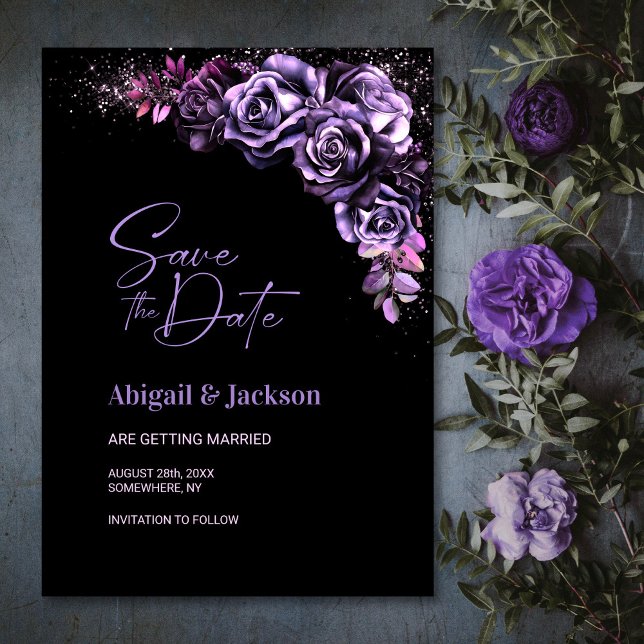 Moody Purple Floral Wedding Save the Date (Creator Uploaded)