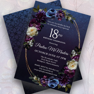 Moody Purple Flowers 18th Birthday Party Invitation