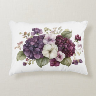 Moody Purple Hydrangea Watercolor Florals Elegant Decorative Cushion
