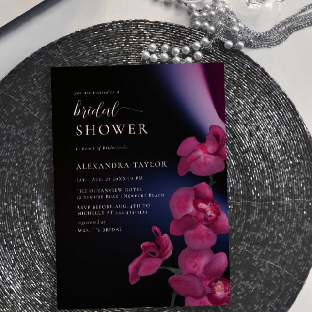Moody Purple Orchid Elegant Modern Bridal Shower Invitation (Creator Uploaded)