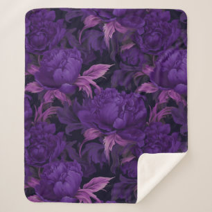Moody purple peonies sherpa blanket