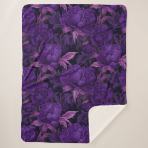 Moody purple peonies sherpa blanket