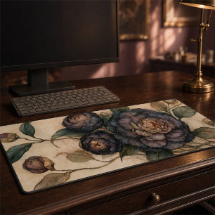Moody Purple Peony Garden Botanical Art Desk Mat