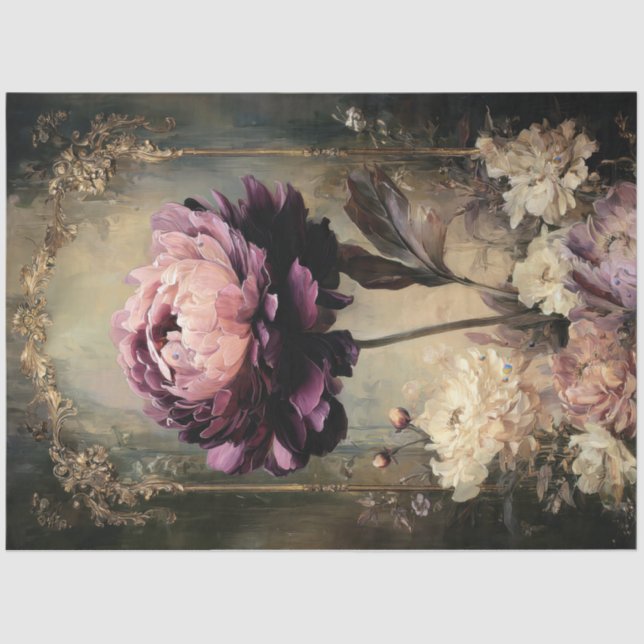 Moody Purple Peony Vintage Decoupage Print Paper (Front)