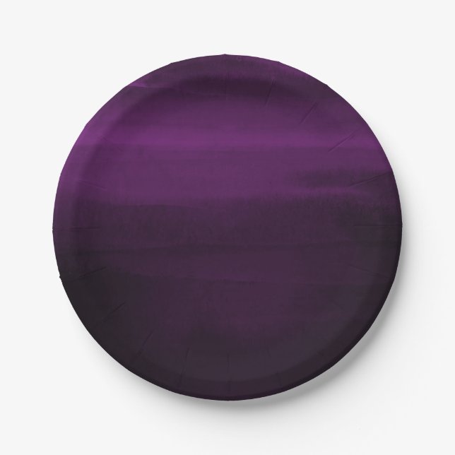 Moody Purple Plum Modern Watercolor Chic Elegant Paper Plate (Front)