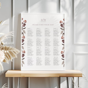 Moody Purple Rose Wedding Seating Chart Poster