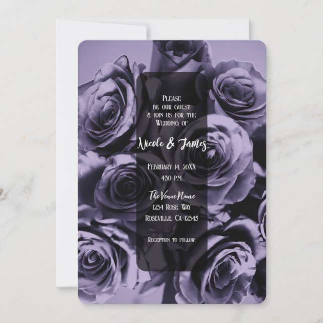 Moody Purple Roses Floral Bouquet Wedding Invitation (Front)