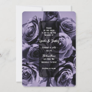 Moody Purple Roses Floral Bouquet Wedding Invitation