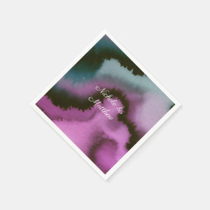 Moody Purple & Teal Abstract Wedding Napkin