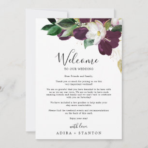 Moody Purple Wedding Welcome Letter & Itinerary