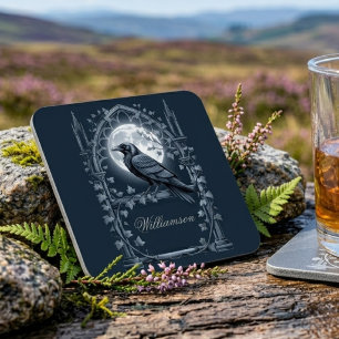 Moody Raven Floral Dark Academic Birthday Coaster