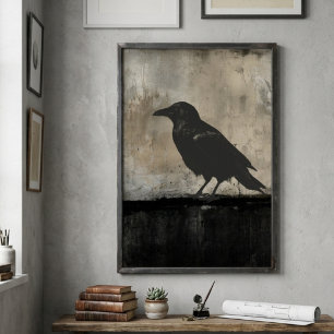 Moody Raven Silhouette Dark Minimalist Art Poster