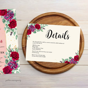 Moody Red and Plum Purple Floral Wedding Enclosure Card