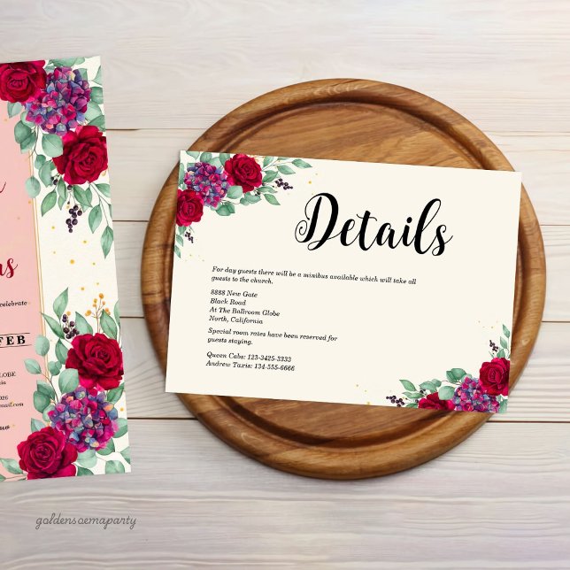 Moody Red and Plum Purple Floral Wedding Enclosure Card (Moody Red and Plum Purple Floral Wedding Enclosure Card)
