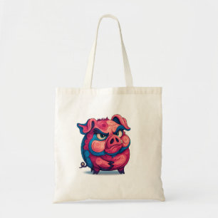 Moody Red Piggy Tote Bag   Funny Grumpy Pig Cartoo