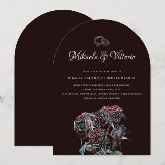 Moody Red Roses With Cobwebs Gothic Wedding Invitation