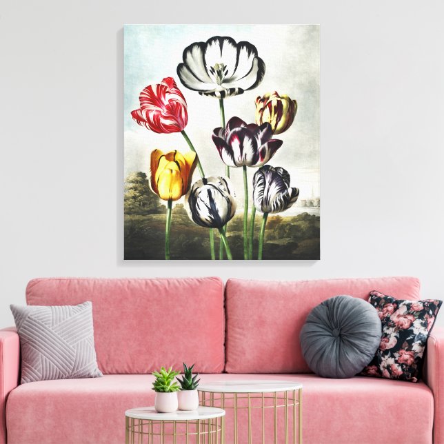 Moody Regency Style Multi-Colour Tulips Canvas Print (Insitu(LivingRoom))