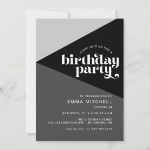 Moody Retro Cool Black & White Monochrome Birthday Invitation