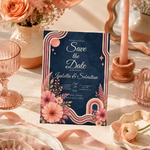 Moody Retro Floral Wedding Save The Date