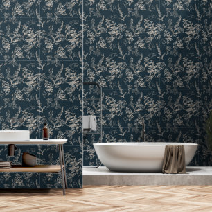 Moody & Romantic Dark Blue Botanical Wildflowers Wallpaper