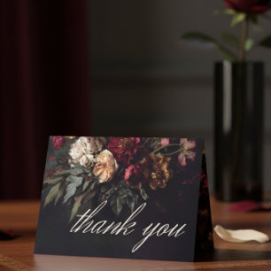 Moody Romantic Dark Floral Gothic Photo Wedding Thank You Card