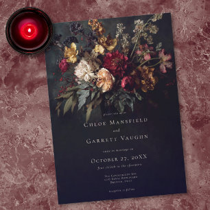 Moody Romantic Dark Floral Gothic Wedding Invitation