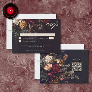 Moody Romantic Dark Floral Gothic Wedding QR RSVP Card