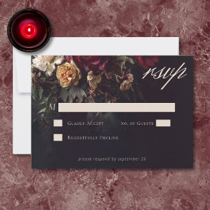 Moody Romantic Dark Floral Gothic Wedding RSVP Card