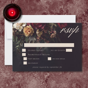 Moody Romantic Dark Floral Gothic Wedding RSVP Card