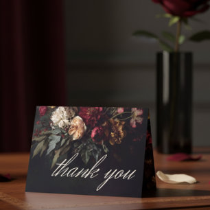 Moody Romantic Dark Floral Gothic Wedding Thank You Card