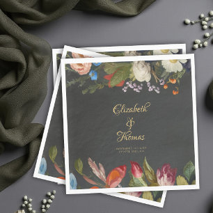 Moody Romantic Gothic Reds Dark Floral Wedding Napkin