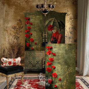 Moody Romantic Scarlet Carnations Green Patina Tissue Paper