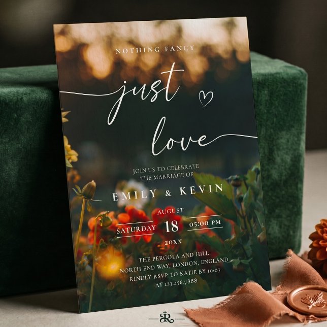 Moody Romantic Script Floral Photo Wedding  Invitation (Creator Uploaded)