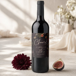 Moody Rooted Romance Dark Botanical Wedding Wine Label